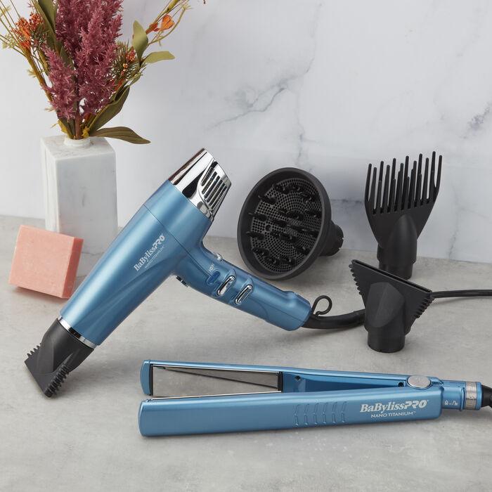 BaBylissPRO Nano Titanium Dual Ionic 1 1/4'' Flat Iron and Dryer (BNT9100) - AdrianaBeautySupply II