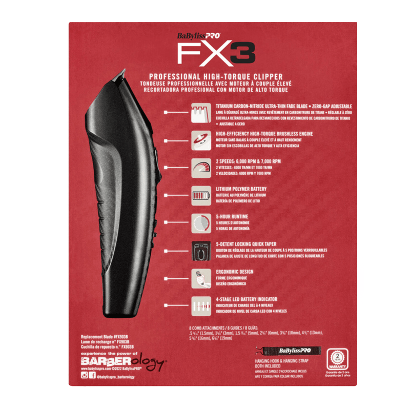 Babyliss FX3 Professional High Torque Clipper (Black) - AdrianaBeautySupply II