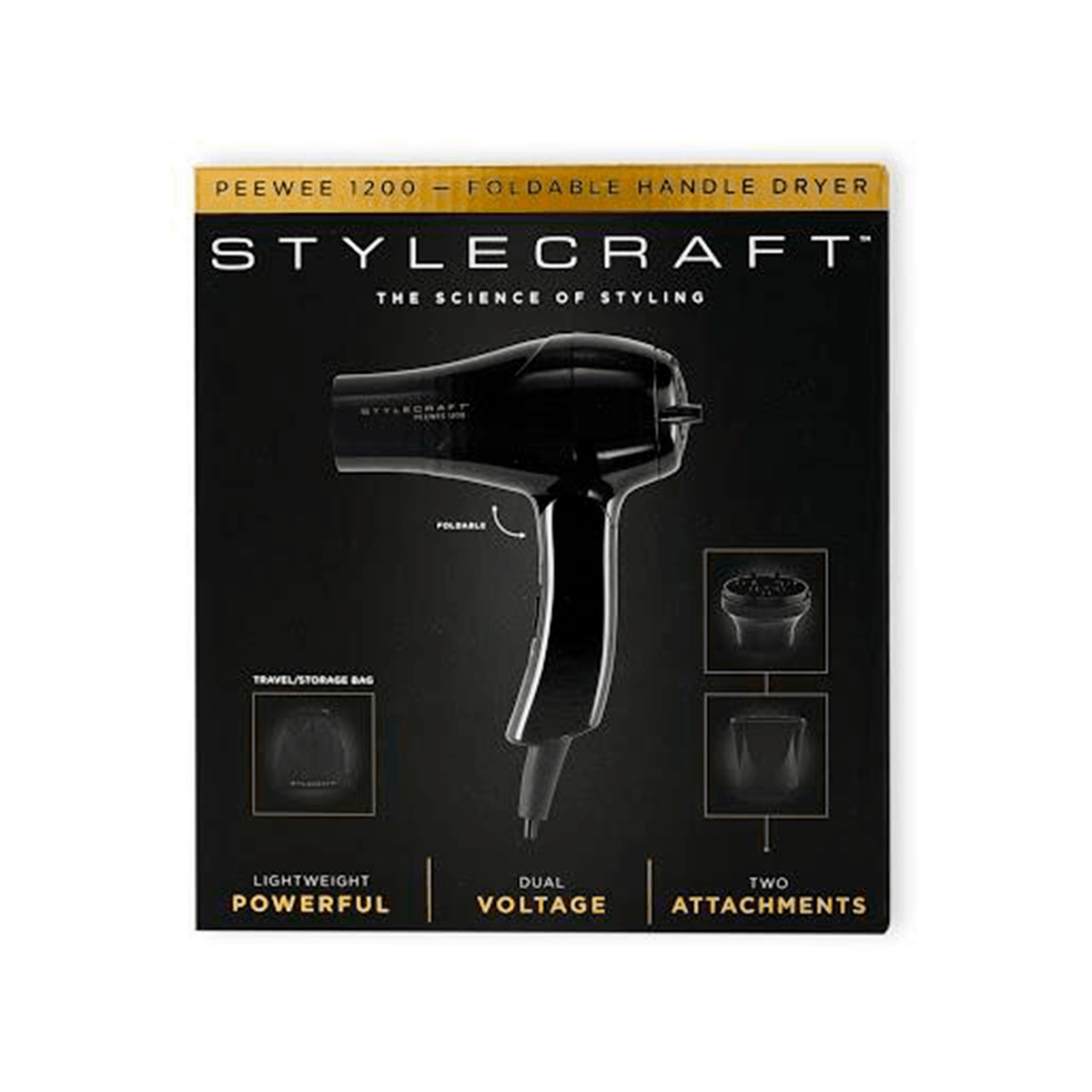 STYLECRAFT PeeWee 1200 Foldable Handle Dryer (Black)