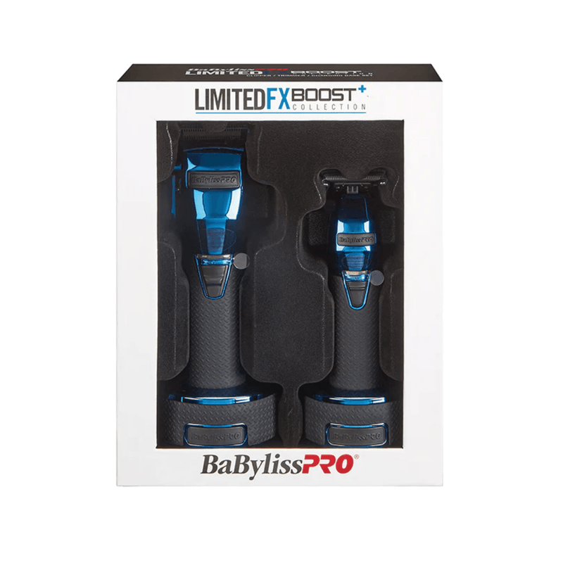 BaByliss PRO Blue FX Boost+ Limited Edition Clipper & Trimmer Set w/ Charging Base (FXHOLPKCTB-BC) - AdrianaBeautySupply II