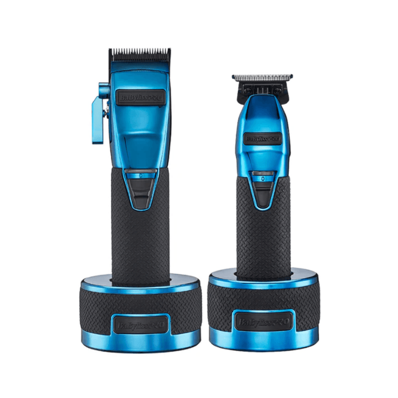 BaByliss PRO Blue FX Boost+ Limited Edition Clipper & Trimmer Set w/ Charging Base (FXHOLPKCTB-BC) - AdrianaBeautySupply II