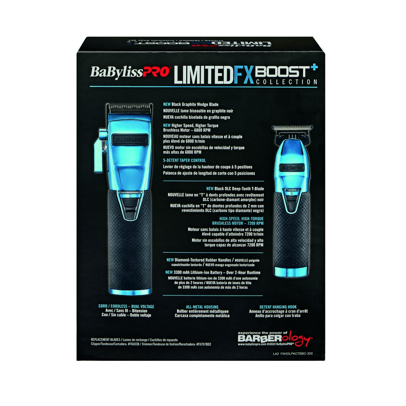 BaByliss PRO Blue FX Boost+ Limited Edition Clipper & Trimmer Set w/ Charging Base (FXHOLPKCTB-BC) - AdrianaBeautySupply II